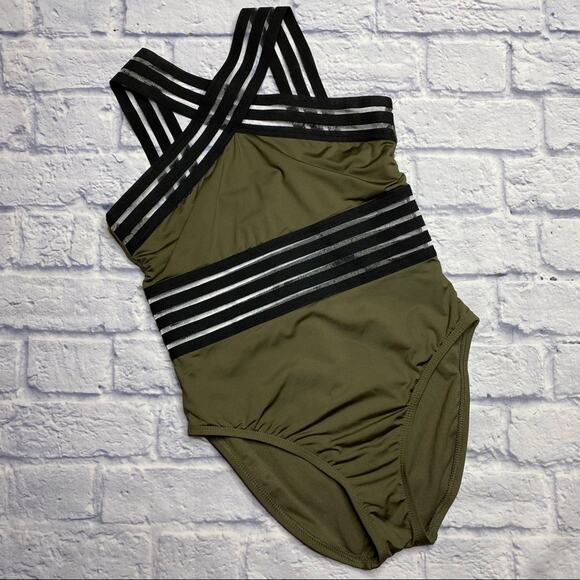 Kenneth Cole New York Stompin' In Stilettos One-Piece Illusion-Striped Swimsuit - Picture 1 of 8
